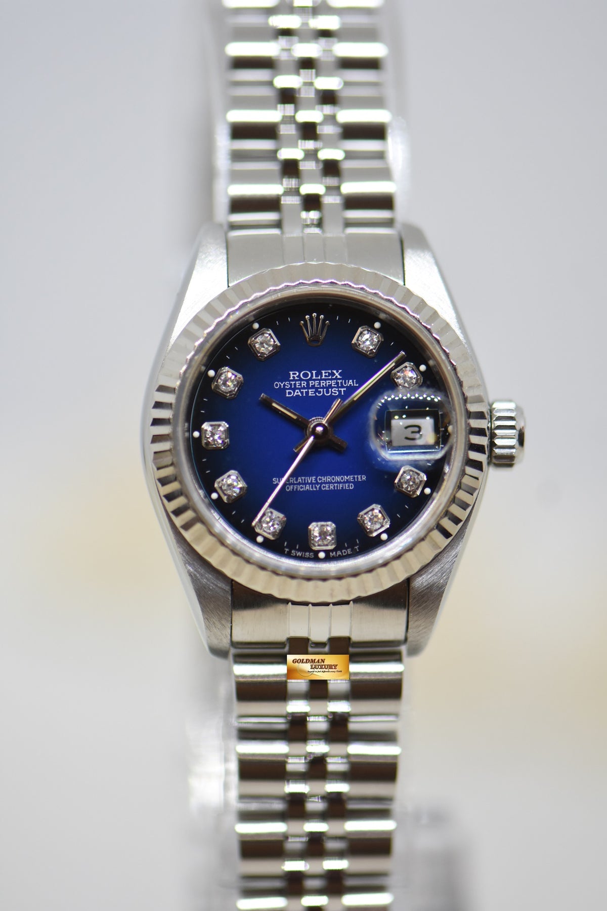 [SOLD] ROLEX OYSTER DATEJUST 26mm STEEL IN JUBILEE BRACELET BLUE-HUE DIAMOND DIAL 69174 (MINT)