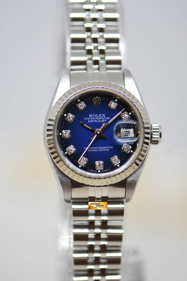 [SOLD] ROLEX OYSTER DATEJUST 26mm STEEL IN JUBILEE BRACELET BLUE-HUE DIAMOND DIAL 69174 (MINT)
