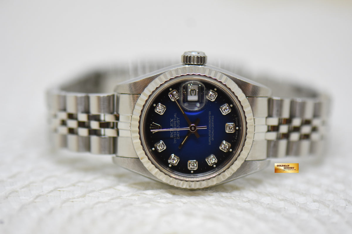 [SOLD] ROLEX OYSTER DATEJUST 26mm STEEL IN JUBILEE BRACELET BLUE-HUE DIAMOND DIAL 69174 (MINT)