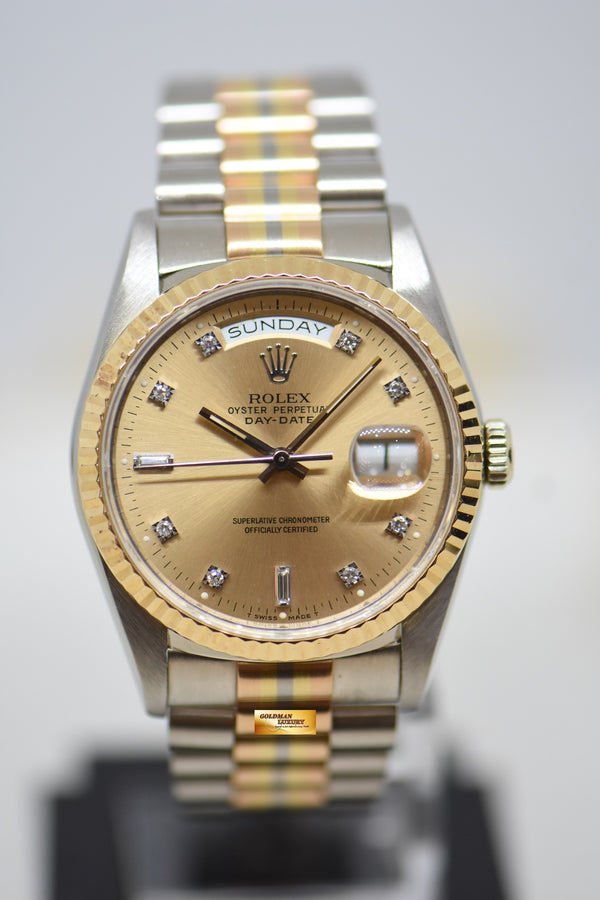 ROLEX OYSTER DAY-DATE 36mm “TRIDOR” WHITE GOLD IN PRESIDENT BRACELET GOLD DIAMOND DIAL (DOUBLE QUICK-SET DATE) 18239 (MINT)