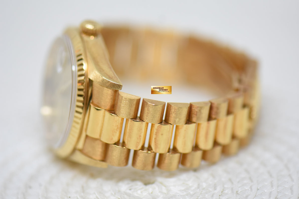 [SOLD] ROLEX OYSTER DAY-DATE 36mm YELLOW GOLD IN PRESIDENT BRACELET GOLD DIAMOND DIAL (DOUBLE QUICK-SET DATE) 18238 (MINT)