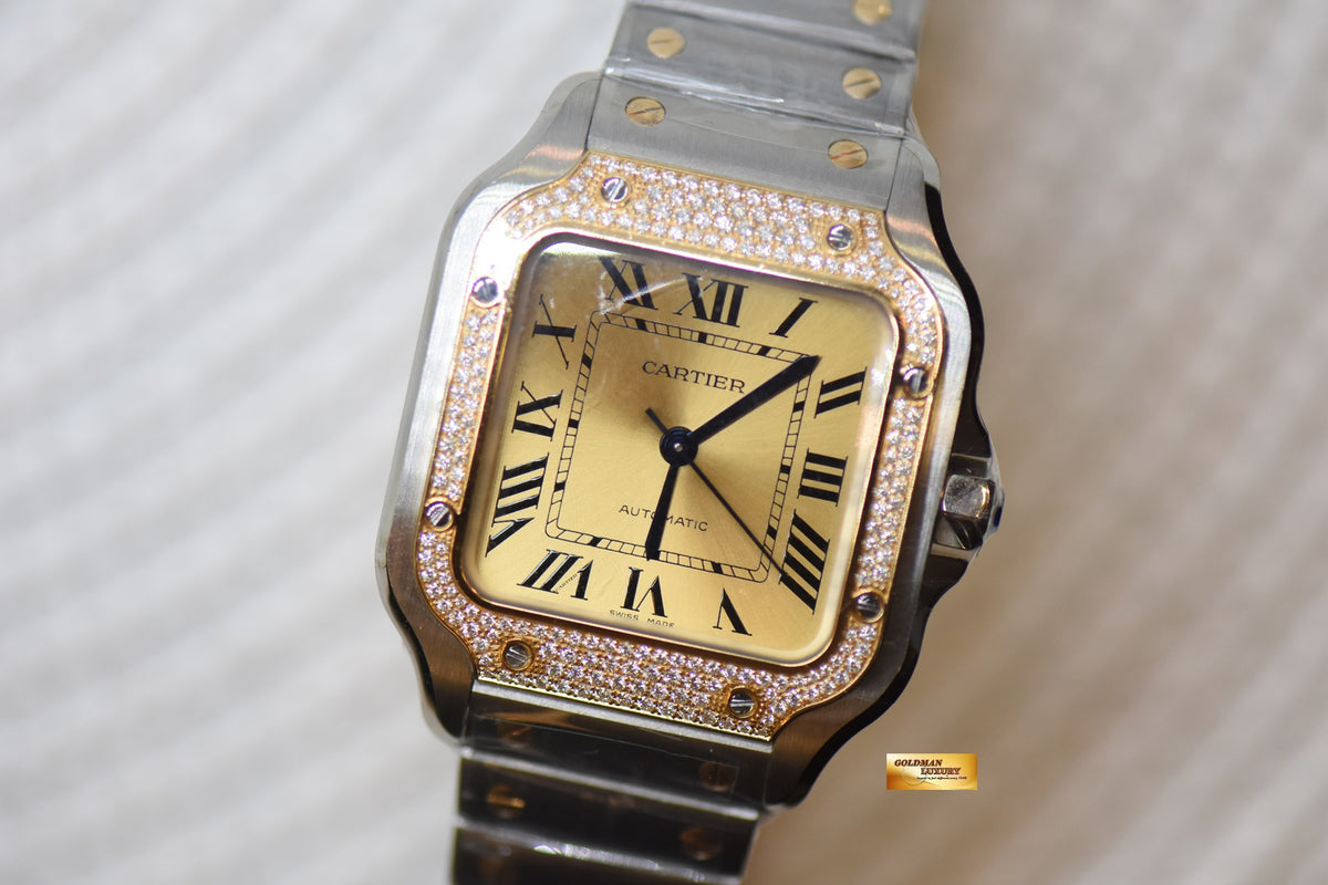 [SOLD] SANTOS De CARTIER MEDIUM HALF-GOLD IN BRACELET & LEATHER STRAP ORIGINAL DIAMOND BEZEL AUTOMATIC W3SA0007 (BRAND NEW-UNWORN)