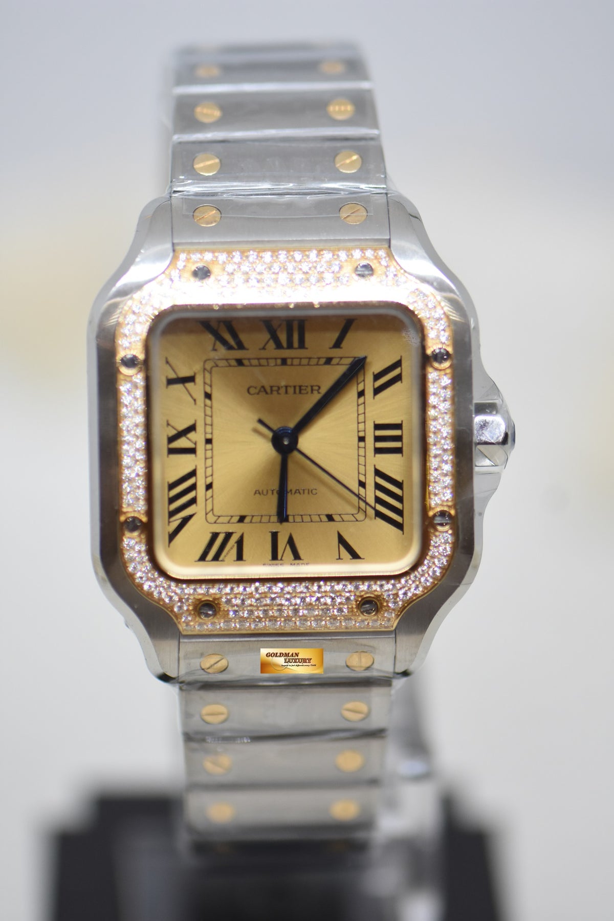 [SOLD] SANTOS De CARTIER MEDIUM HALF-GOLD IN BRACELET & LEATHER STRAP ORIGINAL DIAMOND BEZEL AUTOMATIC W3SA0007 (BRAND NEW-UNWORN)