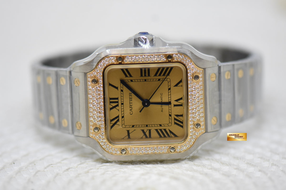 [SOLD] SANTOS De CARTIER MEDIUM HALF-GOLD IN BRACELET & LEATHER STRAP ORIGINAL DIAMOND BEZEL AUTOMATIC W3SA0007 (BRAND NEW-UNWORN)