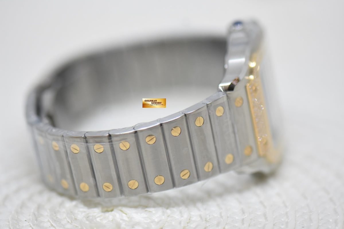 [SOLD] SANTOS De CARTIER MEDIUM HALF-GOLD IN BRACELET & LEATHER STRAP ORIGINAL DIAMOND BEZEL AUTOMATIC W3SA0007 (BRAND NEW-UNWORN)