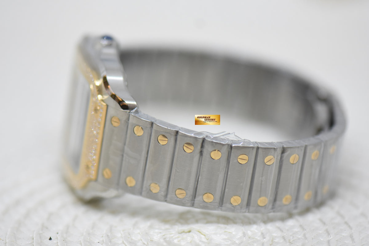 [SOLD] SANTOS De CARTIER MEDIUM HALF-GOLD IN BRACELET & LEATHER STRAP ORIGINAL DIAMOND BEZEL AUTOMATIC W3SA0007 (BRAND NEW-UNWORN)