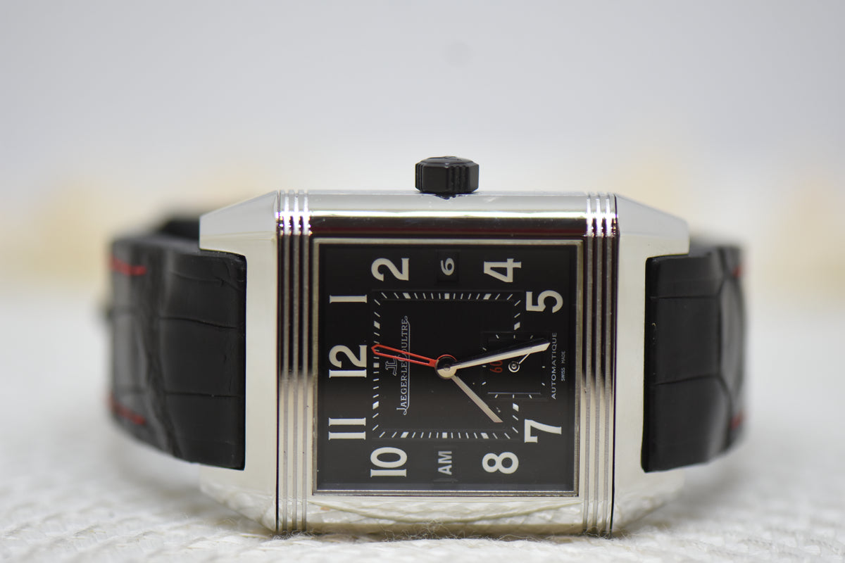 [SOLD] JLC REVERSO SQUADRA HOMETIME am/pm GMT STEEL IN LEATHER AUTOMATIC 230.8.77 (MINT)