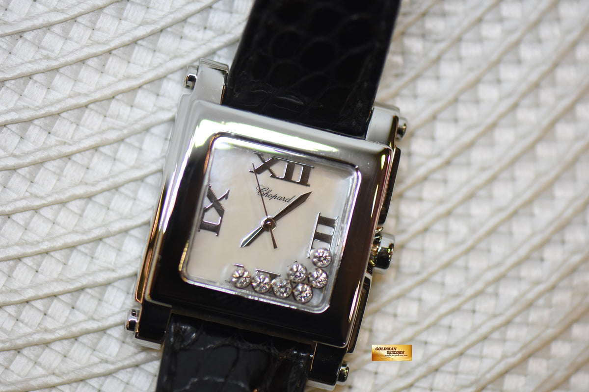 [SOLD] CHOPARD HAPPY SPORTS ORIGINAL 7 DIAMONDS MOP DIAL LADIES STEEL IN LEATHER STRAP QUARTZ 27/8495 (MINT)