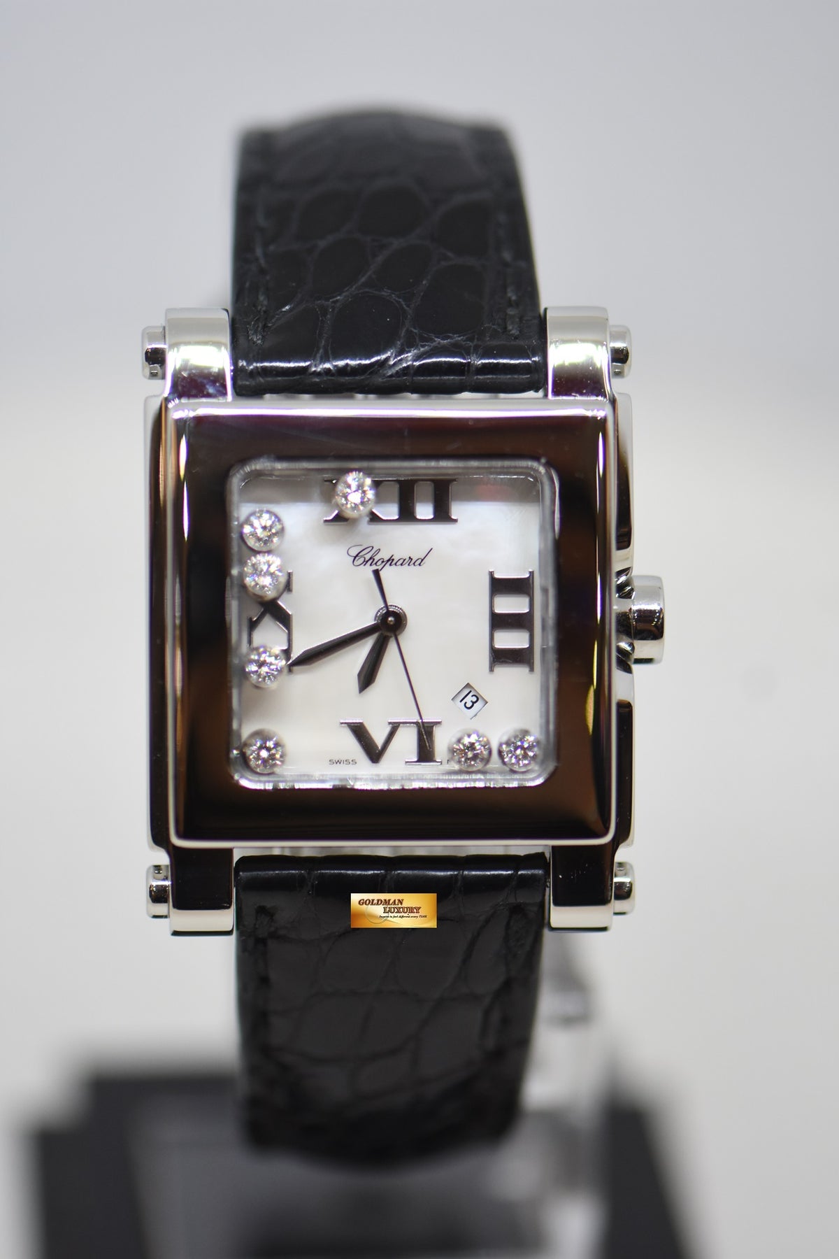 [SOLD] CHOPARD HAPPY SPORTS ORIGINAL 7 DIAMONDS MOP DIAL LADIES STEEL IN LEATHER STRAP QUARTZ 27/8495 (MINT)