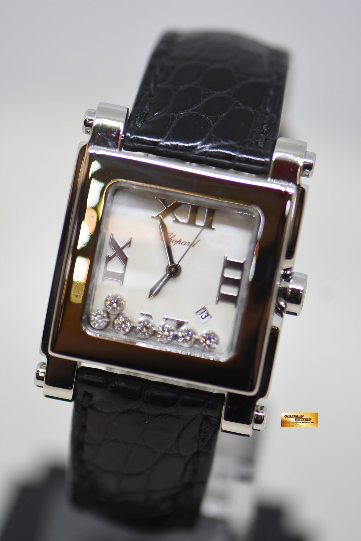 [SOLD] CHOPARD HAPPY SPORTS ORIGINAL 7 DIAMONDS MOP DIAL LADIES STEEL IN LEATHER STRAP QUARTZ 27/8495 (MINT)