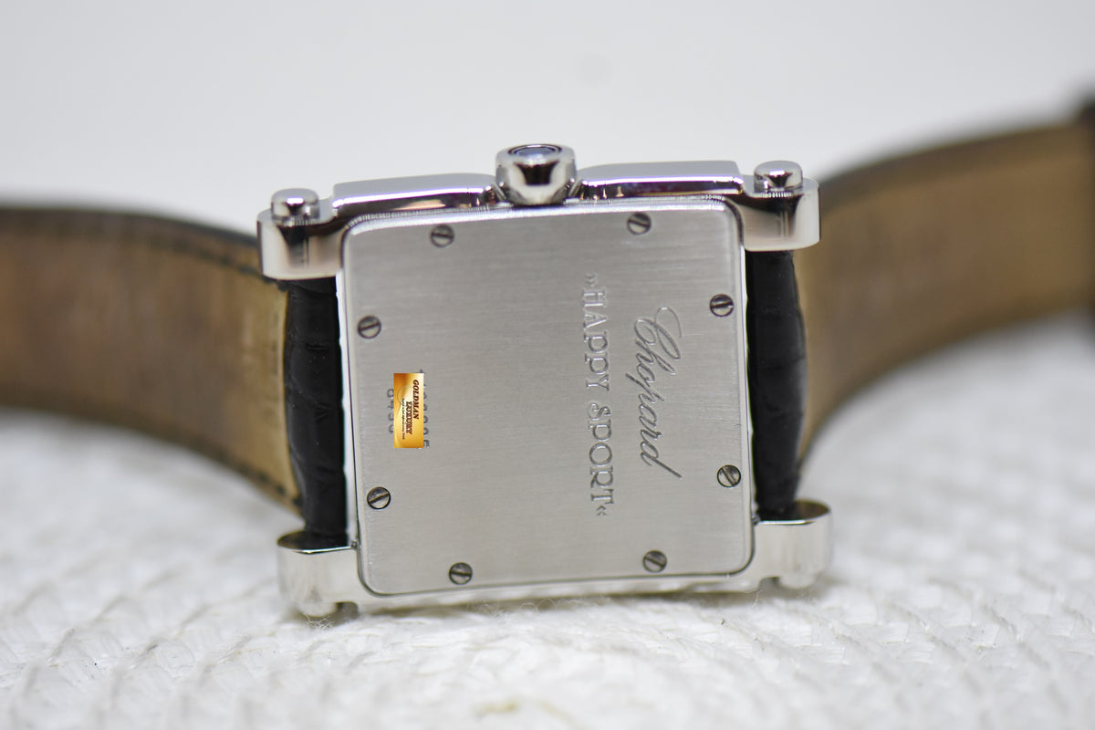 [SOLD] CHOPARD HAPPY SPORTS ORIGINAL 7 DIAMONDS MOP DIAL LADIES STEEL IN LEATHER STRAP QUARTZ 27/8495 (MINT)
