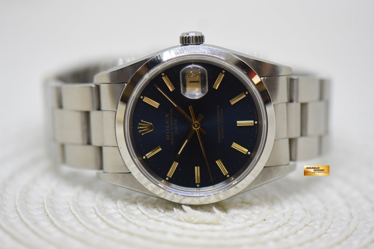 [SOLD] ROLEX OYSTER PERPETUAL DATE 34mm STEEL IN BRACELET BLUE DIAL 15200 (QUICKSET-DATE) (MINT)