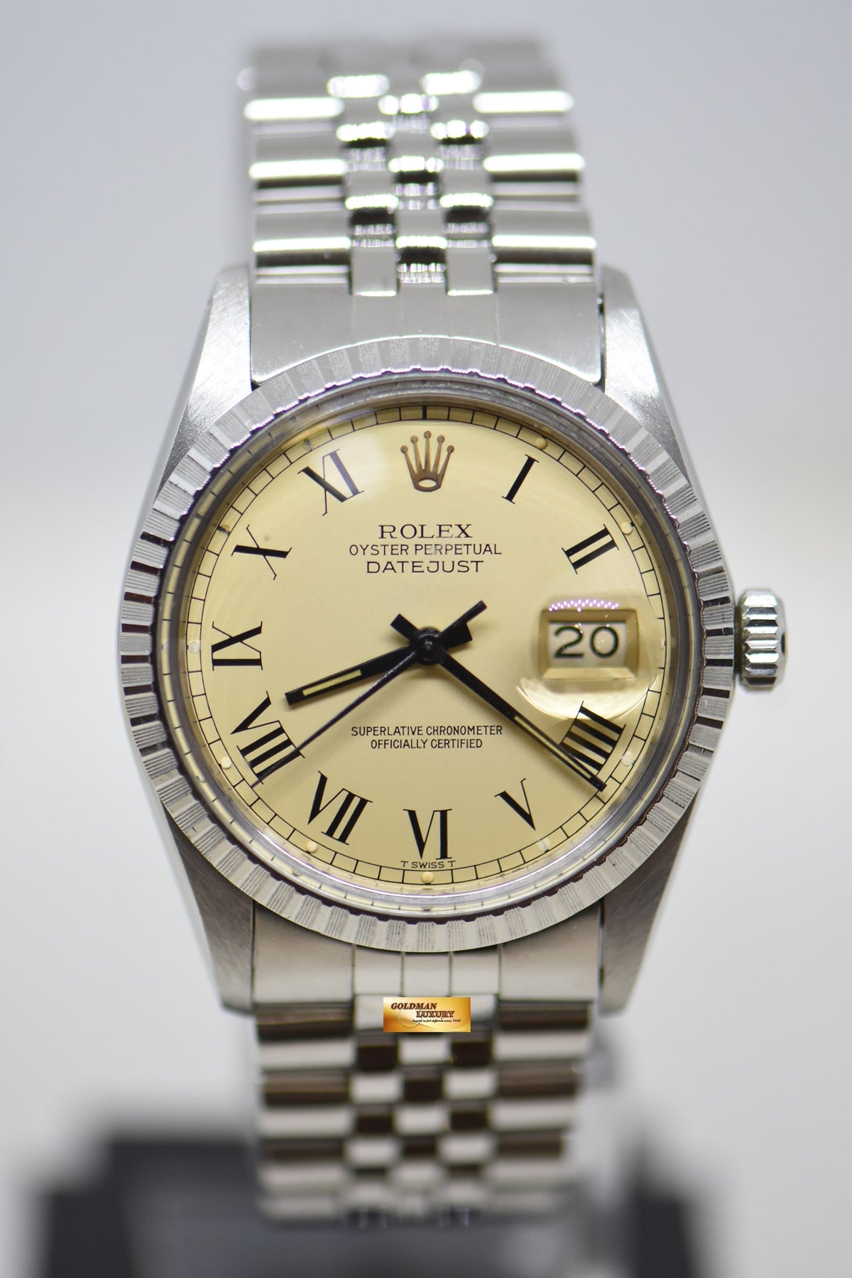 [SOLD] ROLEX OYSTER DATEJUST 36mm STEEL IN JUBILEE BRACELET CREAM BUCKLEY DIAL 16030 (MINT)