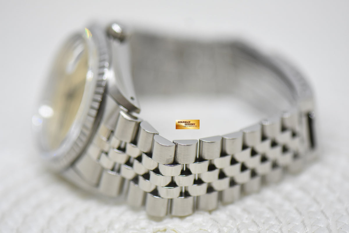 [SOLD] ROLEX OYSTER DATEJUST 36mm STEEL IN JUBILEE BRACELET CREAM BUCKLEY DIAL 16030 (MINT)