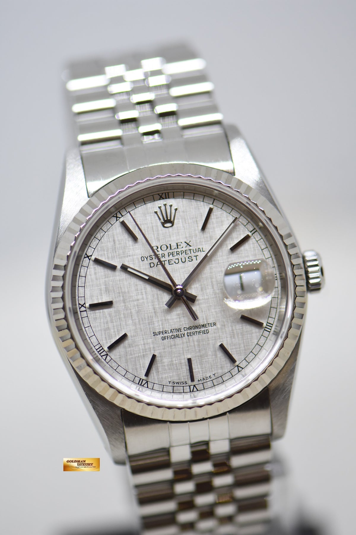 [SOLD] ROLEX OYSTER DATEJUST 36mm STEEL IN JUBILEE BRACELET SILVER LINEN DIAL 16234 (MINT)
