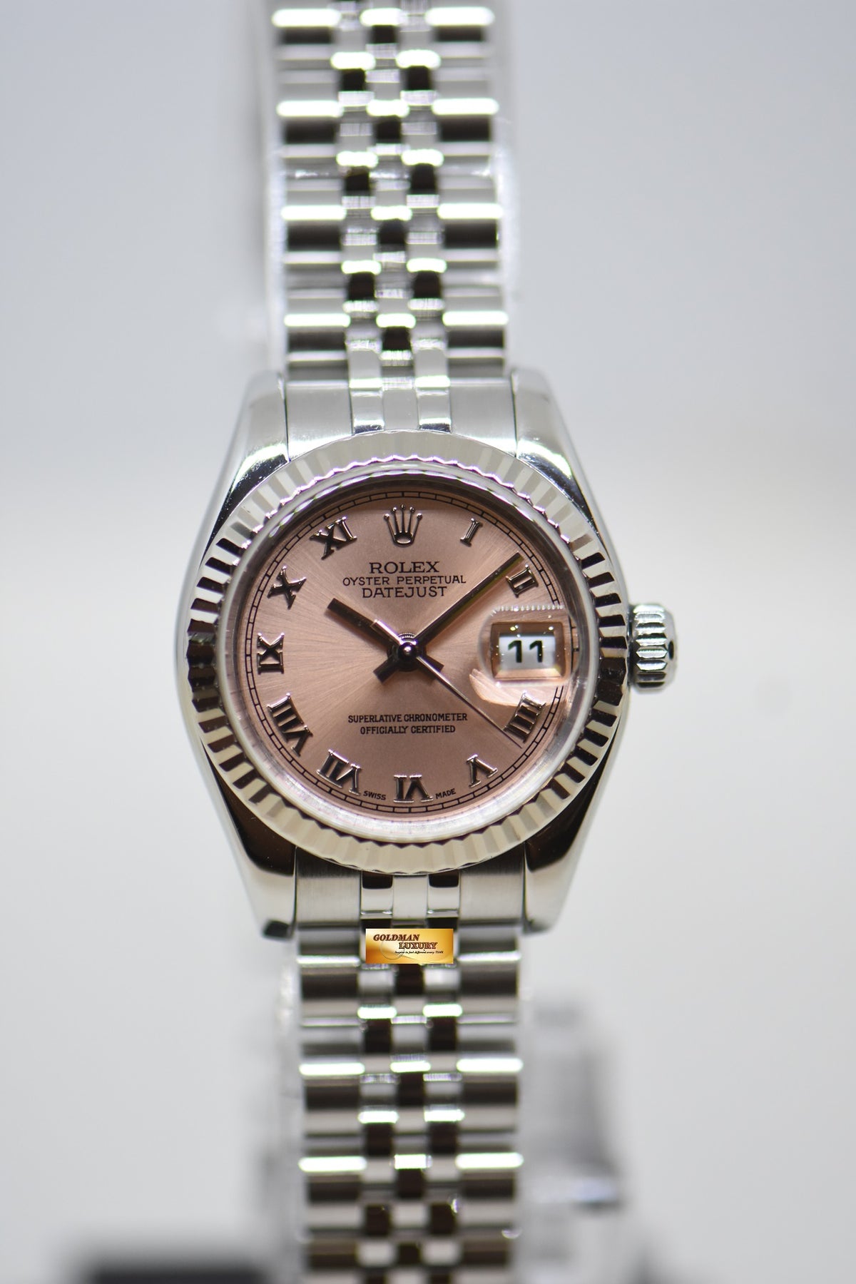 [SOLD] ROLEX OYSTER DATEJUST 26mm STEEL IN JUBILEE BRACELET PINK ROMAN DIAL 179174 (MINT)
