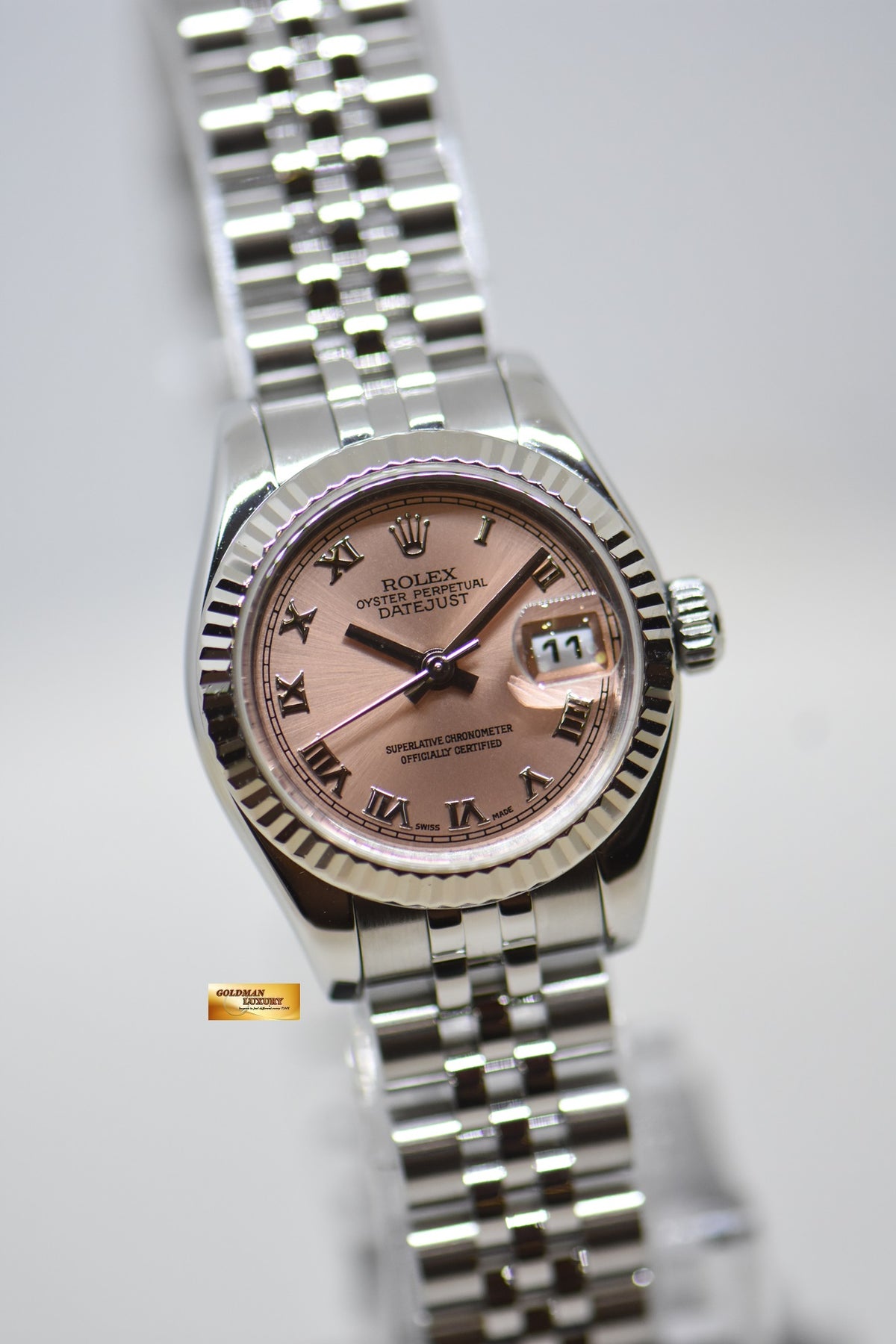 [SOLD] ROLEX OYSTER DATEJUST 26mm STEEL IN JUBILEE BRACELET PINK ROMAN DIAL 179174 (MINT)