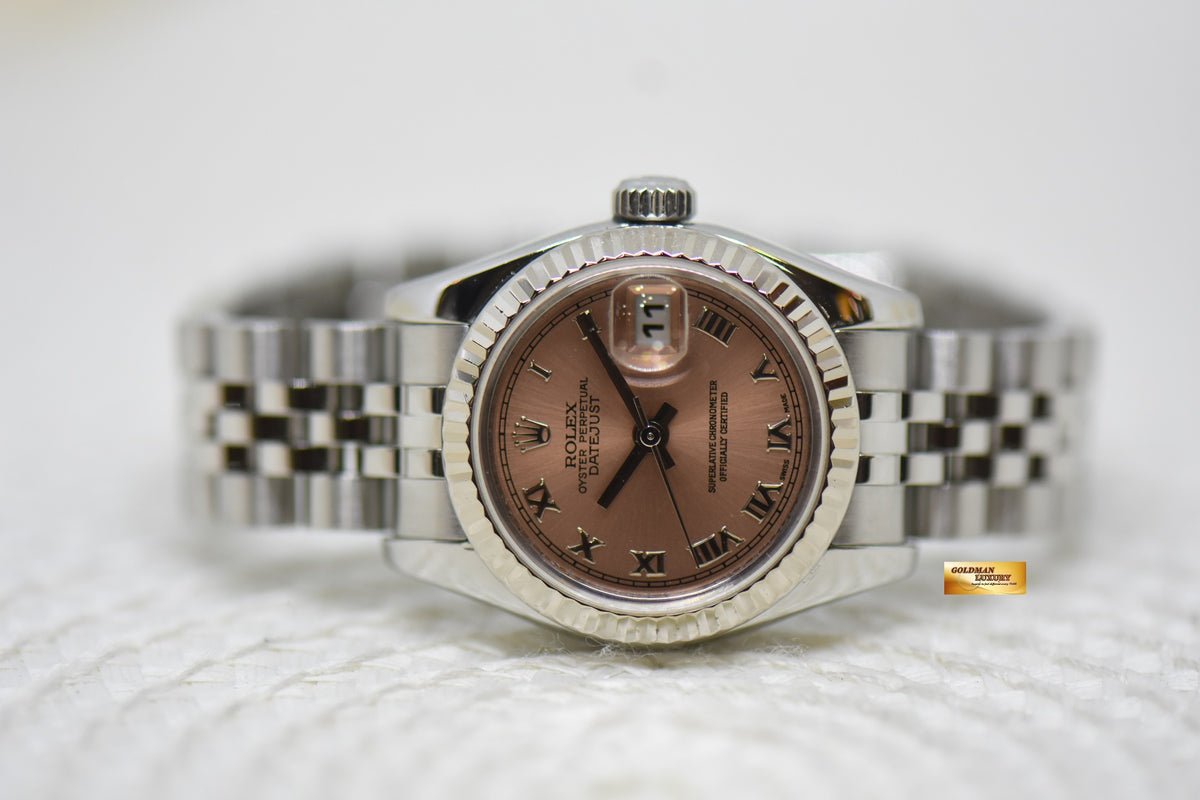 [SOLD] ROLEX OYSTER DATEJUST 26mm STEEL IN JUBILEE BRACELET PINK ROMAN DIAL 179174 (MINT)