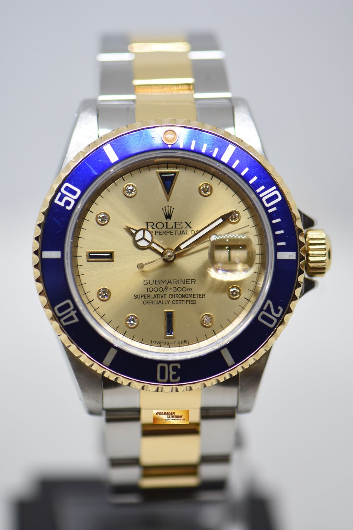 [SOLD] ROLEX OYSTER SUBMARINER 40mm HALF-GOLD SILVER SERTI DIAL 16613LB (MINT)