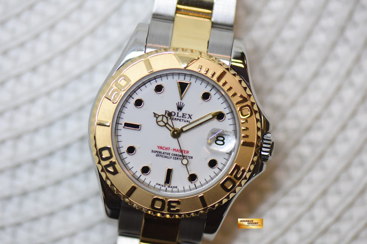 [SOLD] ROLEX OYSTER YACHT MASTER 35mm HALF GOLD IN  BRACELET WHITE DIAL 168623 (MINT)