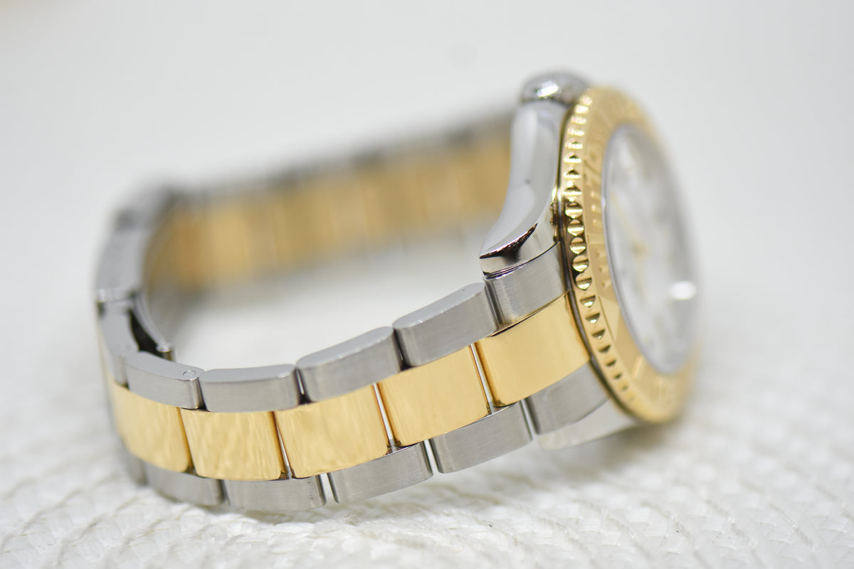 [SOLD] ROLEX OYSTER YACHT MASTER 35mm HALF GOLD IN  BRACELET WHITE DIAL 168623 (MINT)