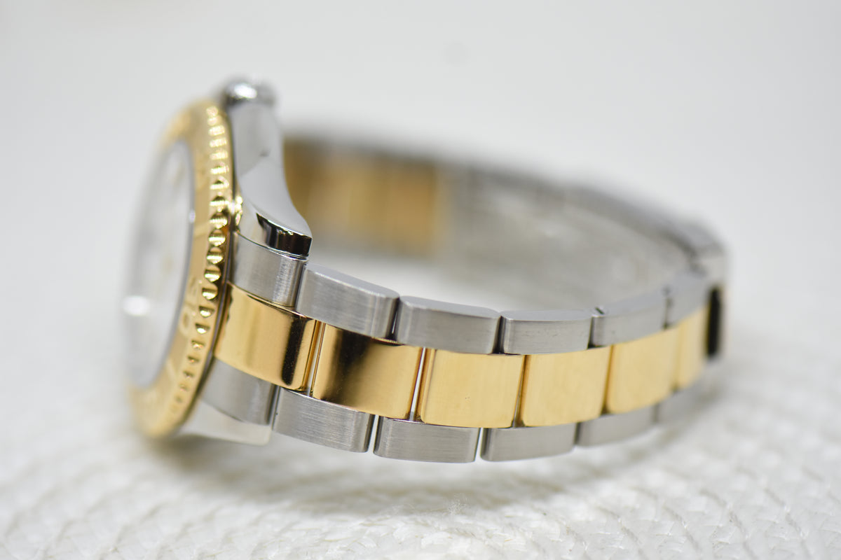 [SOLD] ROLEX OYSTER YACHT MASTER 35mm HALF GOLD IN  BRACELET WHITE DIAL 168623 (MINT)