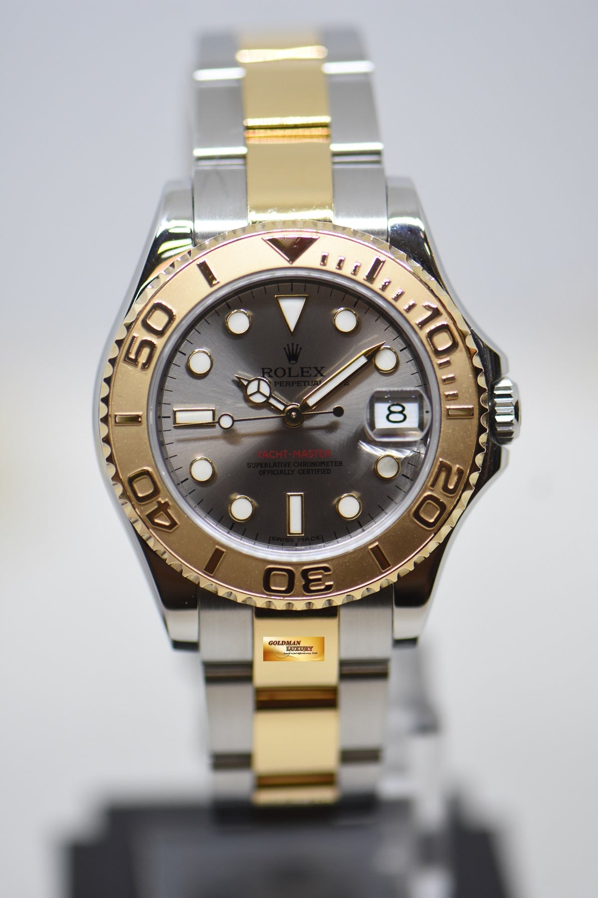 [SOLD] ROLEX OYSTER YACHT MASTER 35mm HALF GOLD IN  BRACELET SILVER DIAL 168623 (MINT)