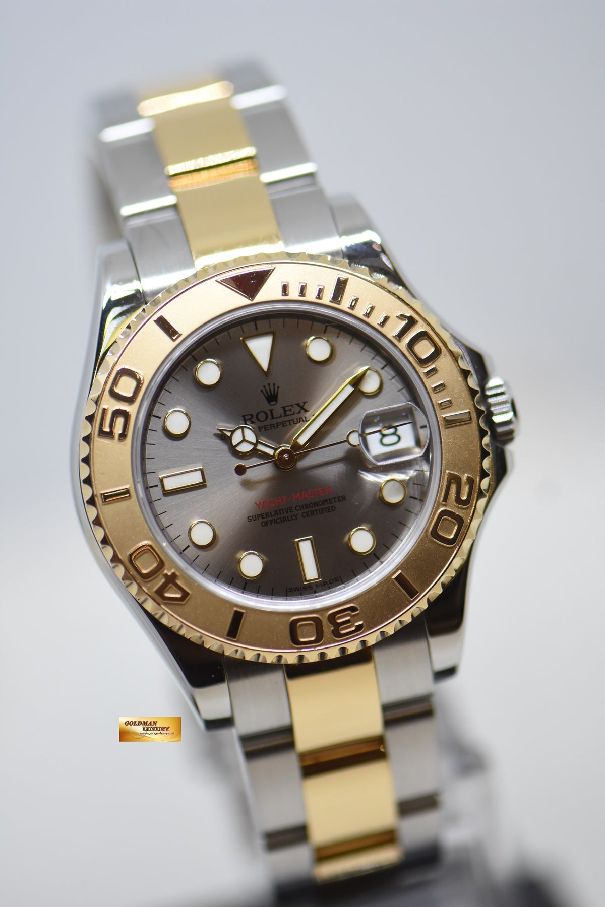 [SOLD] ROLEX OYSTER YACHT MASTER 35mm HALF GOLD IN  BRACELET SILVER DIAL 168623 (MINT)