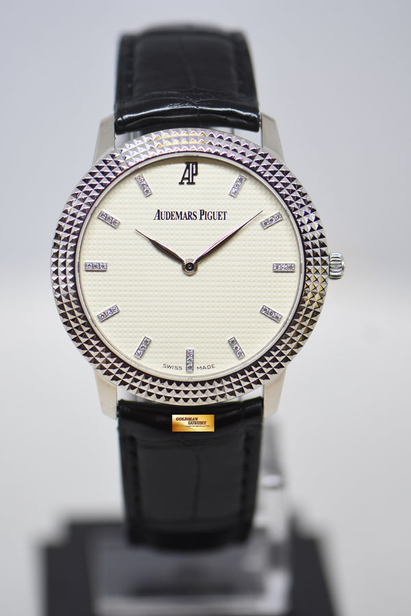 AUDEMARS PIGUET CLASSIQUE HOBNAIL BEZEL 38mm WHITE GOLD IN LEATHER STRAP MANUAL 15163BC (MINT)