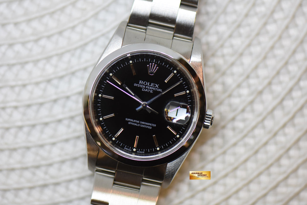 [SOLD] ROLEX OYSTER PERPETUAL DATE 34mm STEEL IN BRACELET BLACK DIAL 15200 (QUICKSET-DATE) (MINT)