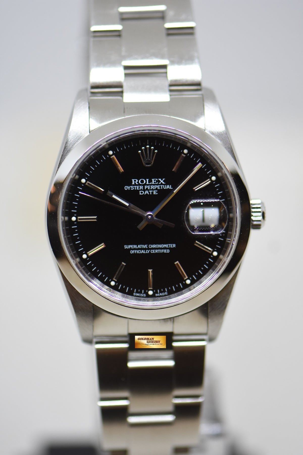 [SOLD] ROLEX OYSTER PERPETUAL DATE 34mm STEEL IN BRACELET BLACK DIAL 15200 (QUICKSET-DATE) (MINT)