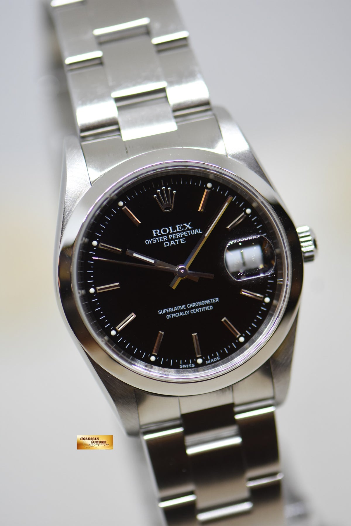 [SOLD] ROLEX OYSTER PERPETUAL DATE 34mm STEEL IN BRACELET BLACK DIAL 15200 (QUICKSET-DATE) (MINT)