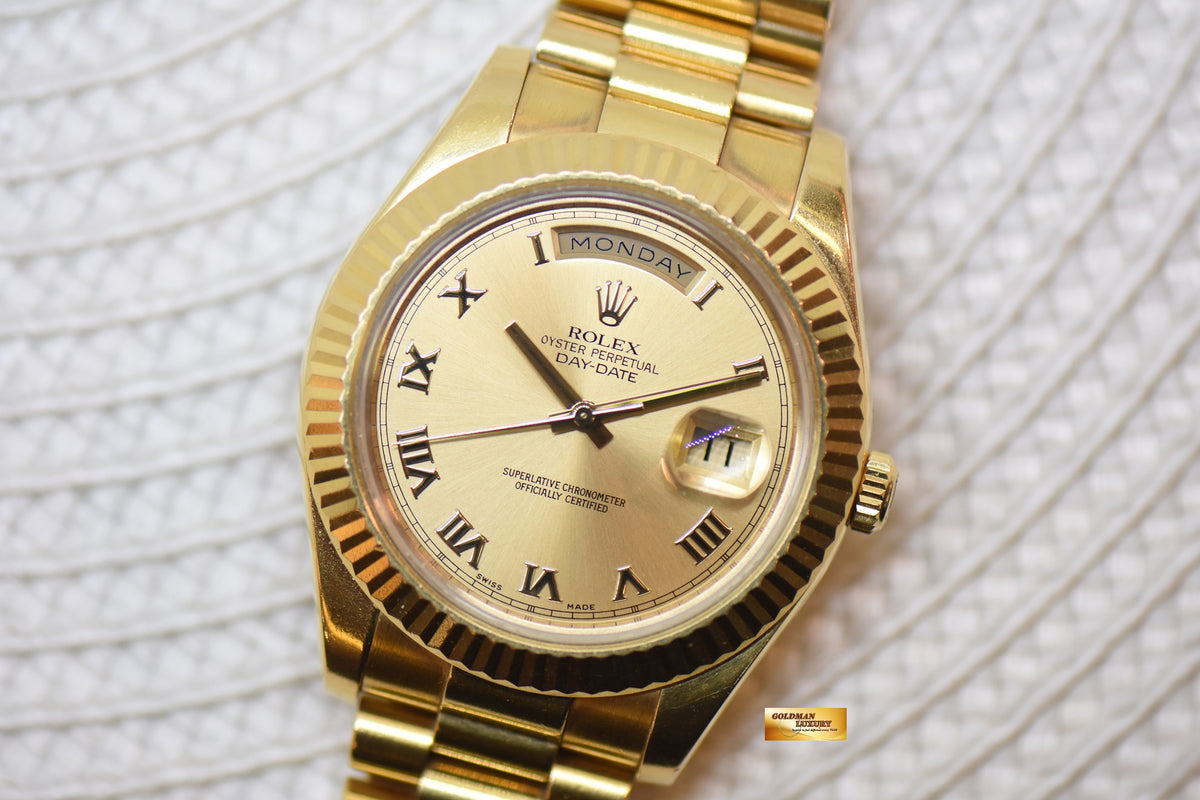 [SOLD] ROLEX OYSTER DAY-DATE II 41mm YELLOW GOLD IN PRESIDENT BRACELET GOLD ROMAN DIAL 218238 (UNPOLISHED)