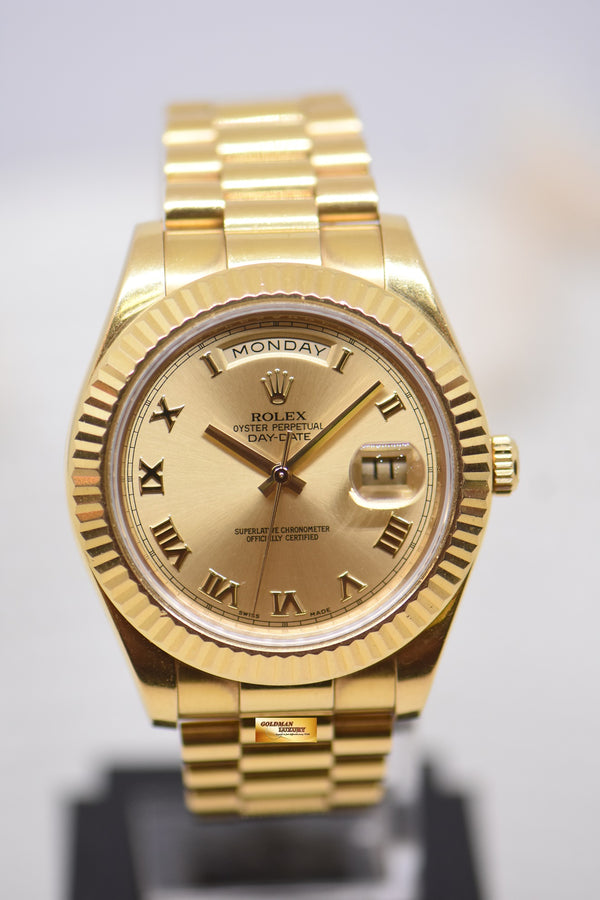 [SOLD] ROLEX OYSTER DAY-DATE II 41mm YELLOW GOLD IN PRESIDENT BRACELET GOLD ROMAN DIAL 218238 (UNPOLISHED)