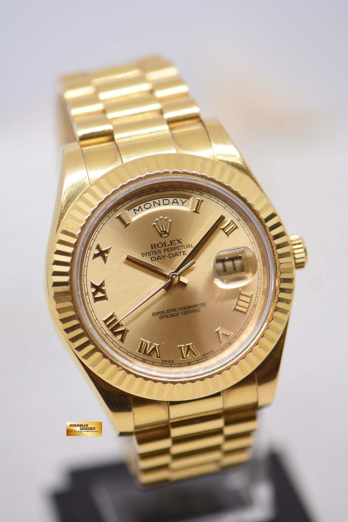 [SOLD] ROLEX OYSTER DAY-DATE II 41mm YELLOW GOLD IN PRESIDENT BRACELET GOLD ROMAN DIAL 218238 (UNPOLISHED)