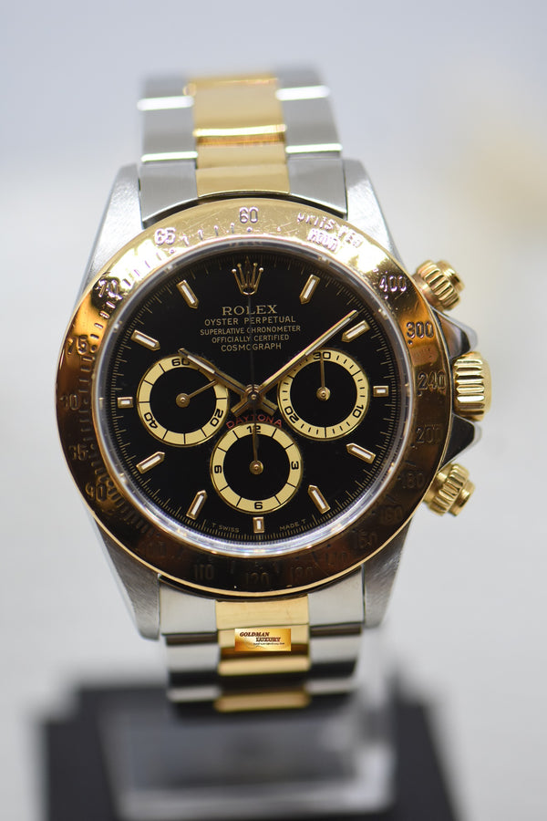 [SOLD] ROLEX OYSTER DAYTONA CHRONOGRAPH 40mm HALF-GOLD IN BRACELET ZENITH MVT BLACK AGING DIAL 16523 (MINT)