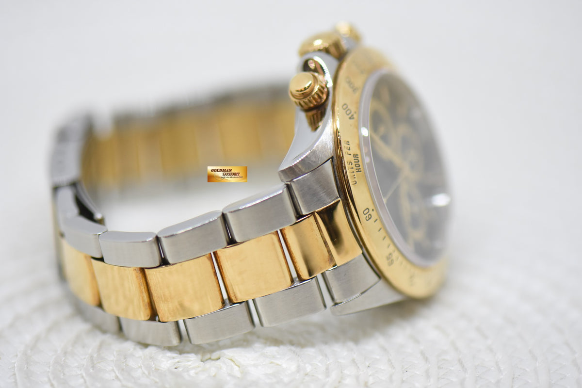 [SOLD] ROLEX OYSTER DAYTONA CHRONOGRAPH 40mm HALF-GOLD IN BRACELET ZENITH MVT BLACK AGING DIAL 16523 (MINT)