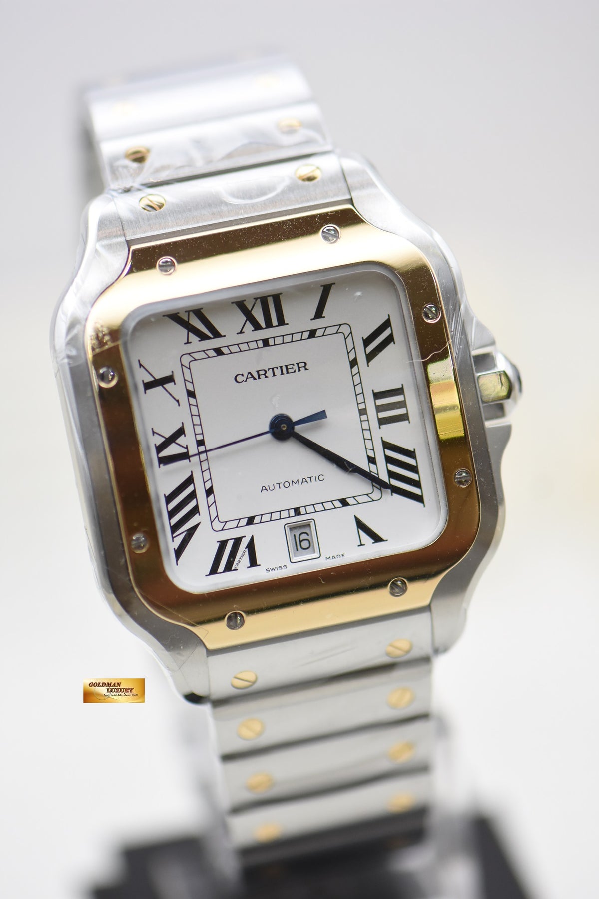 [SOLD] SANTOS De CARTIER LARGE HALF-GOLD IN BRACELET & LEATHER STRAP MENS AUTOMATIC W2SA0009 (LNIB)