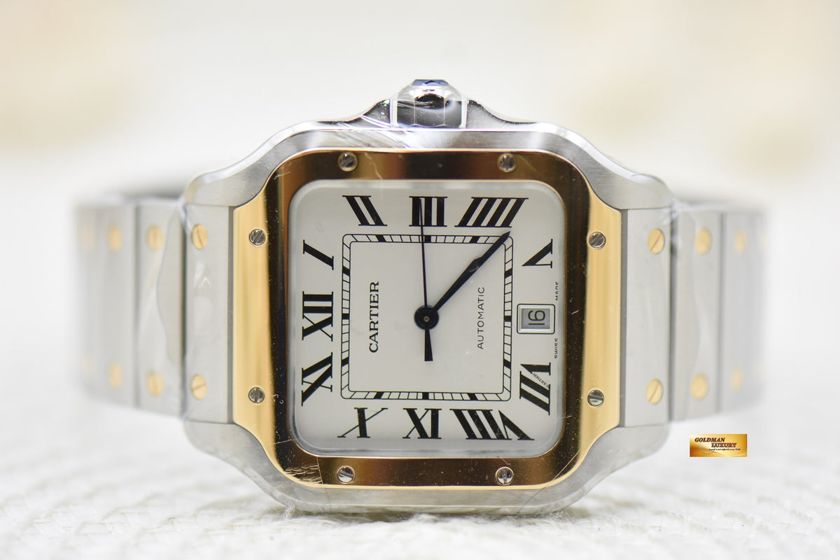 [SOLD] SANTOS De CARTIER LARGE HALF-GOLD IN BRACELET & LEATHER STRAP MENS AUTOMATIC W2SA0009 (LNIB)
