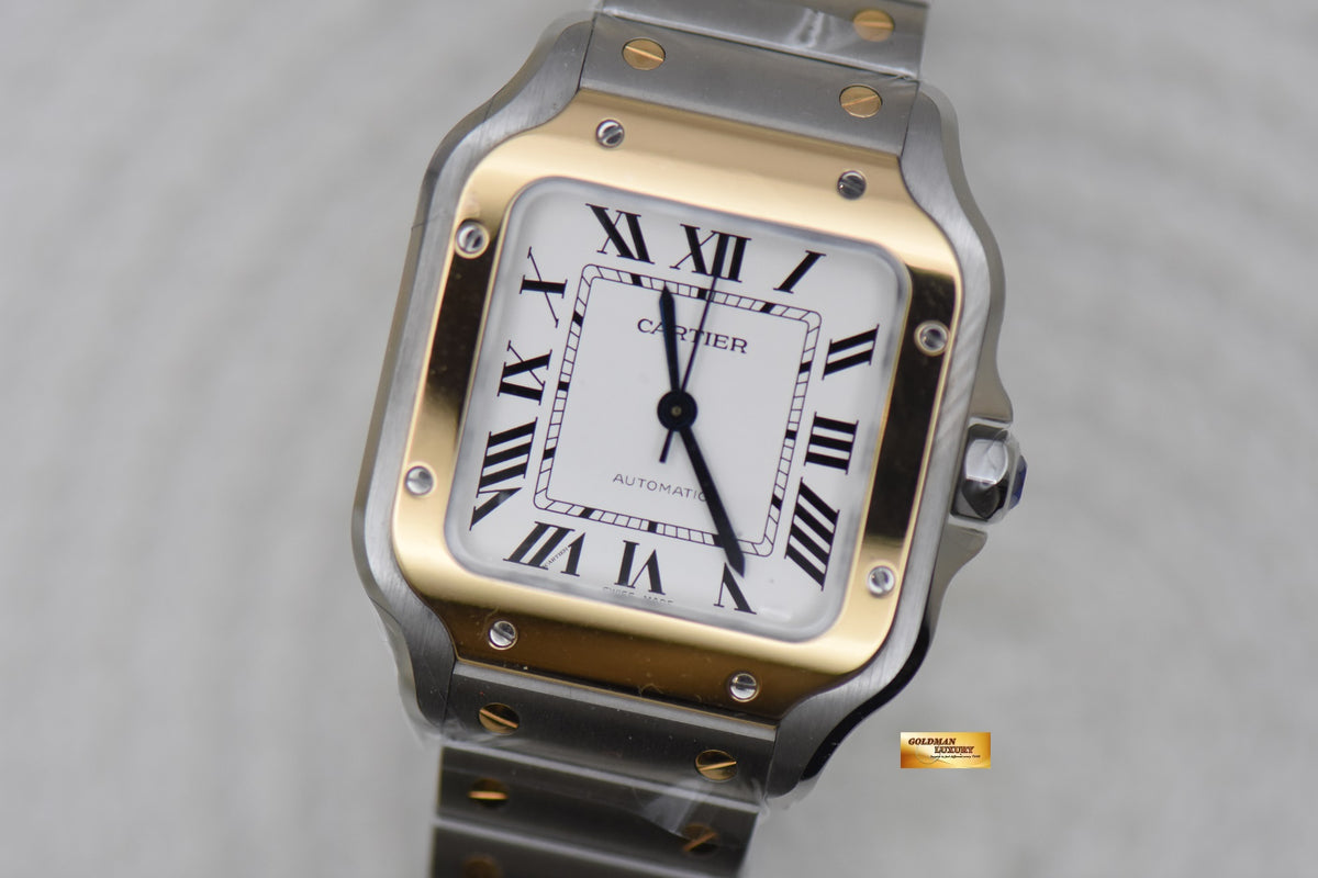 [SOLD] SANTOS De CARTIER MIDSIZE HALF-GOLD IN BRACELET & LEATHER STRAP LADIES AUTOMATIC W2SA0016 (LNIB)