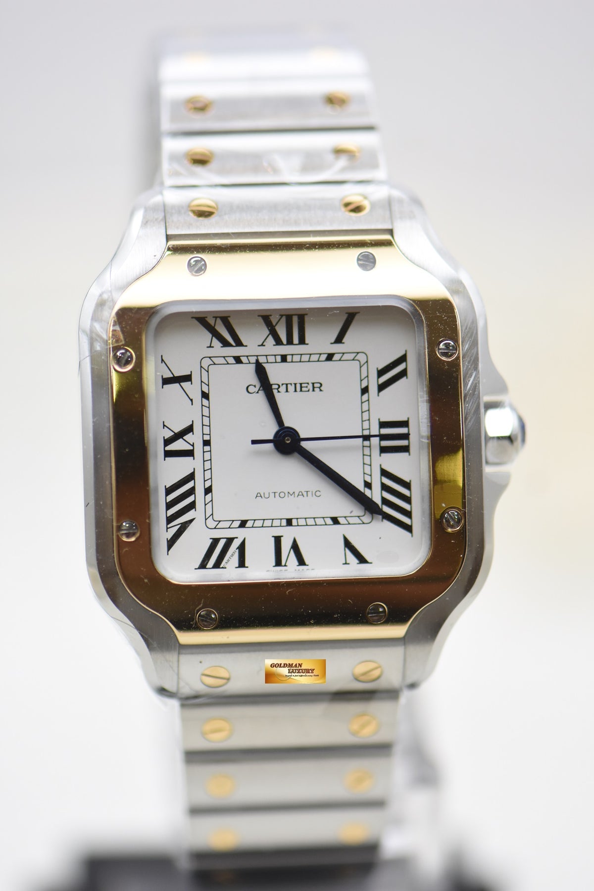 [SOLD] SANTOS De CARTIER MIDSIZE HALF-GOLD IN BRACELET & LEATHER STRAP LADIES AUTOMATIC W2SA0016 (LNIB)