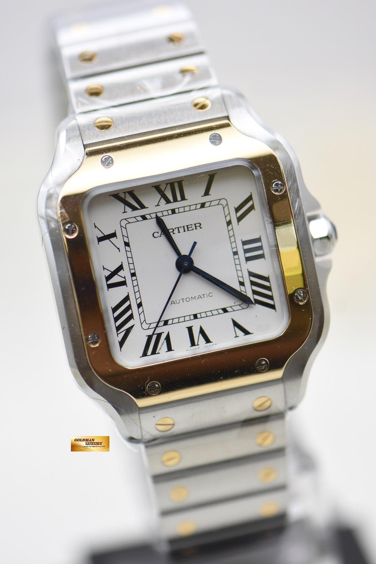 [SOLD] SANTOS De CARTIER MIDSIZE HALF-GOLD IN BRACELET & LEATHER STRAP LADIES AUTOMATIC W2SA0016 (LNIB)
