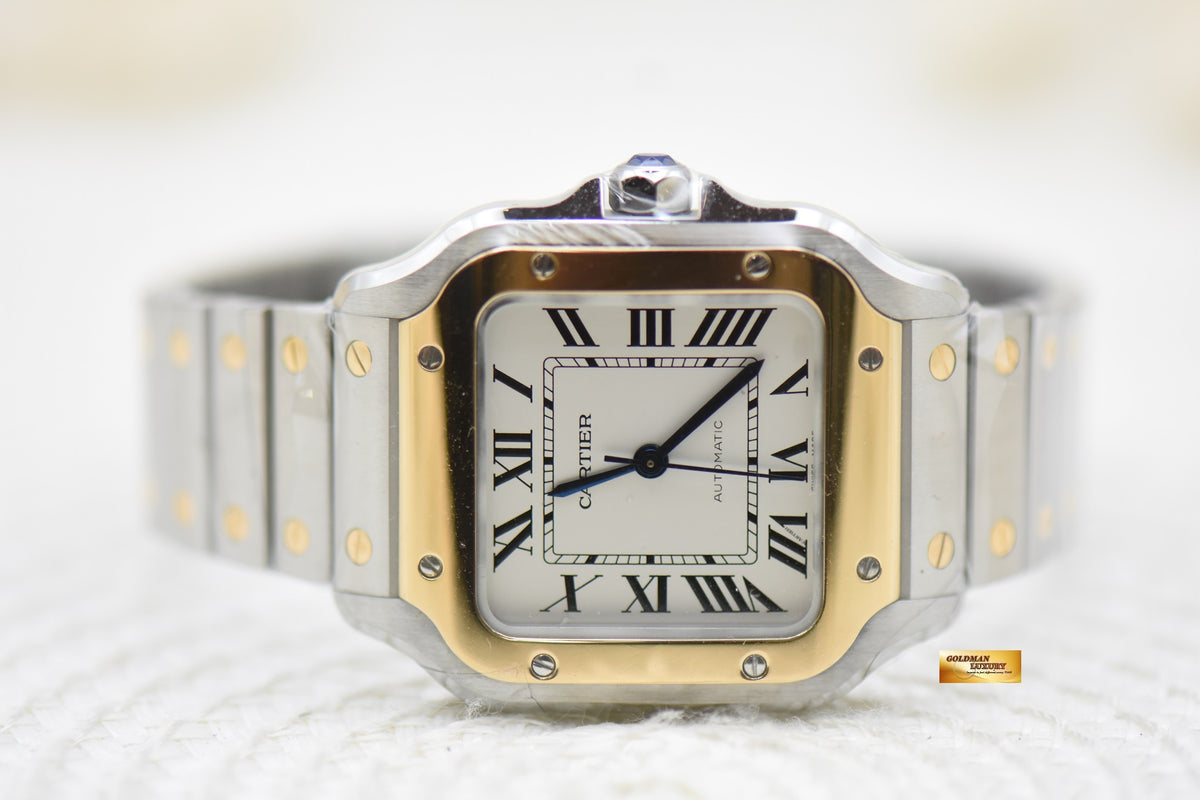 [SOLD] SANTOS De CARTIER MIDSIZE HALF-GOLD IN BRACELET & LEATHER STRAP LADIES AUTOMATIC W2SA0016 (LNIB)