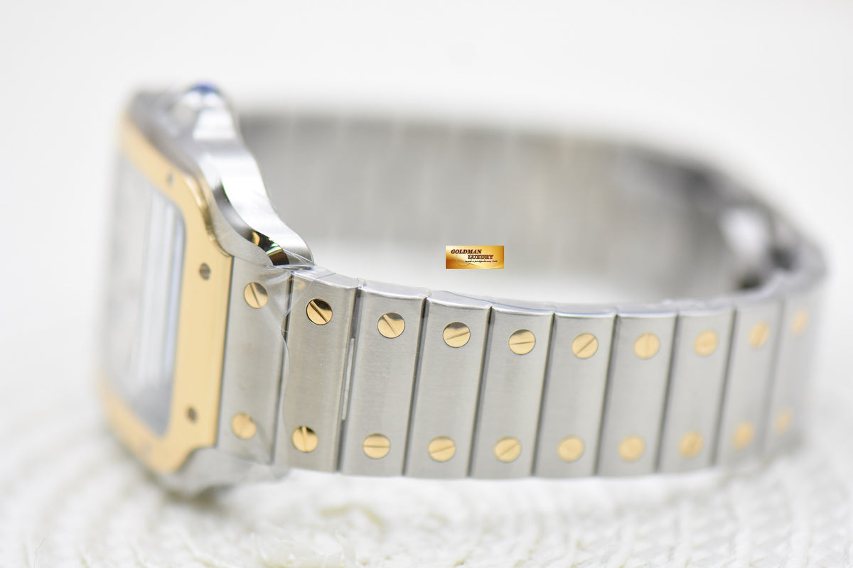 [SOLD] SANTOS De CARTIER MIDSIZE HALF-GOLD IN BRACELET & LEATHER STRAP LADIES AUTOMATIC W2SA0016 (LNIB)