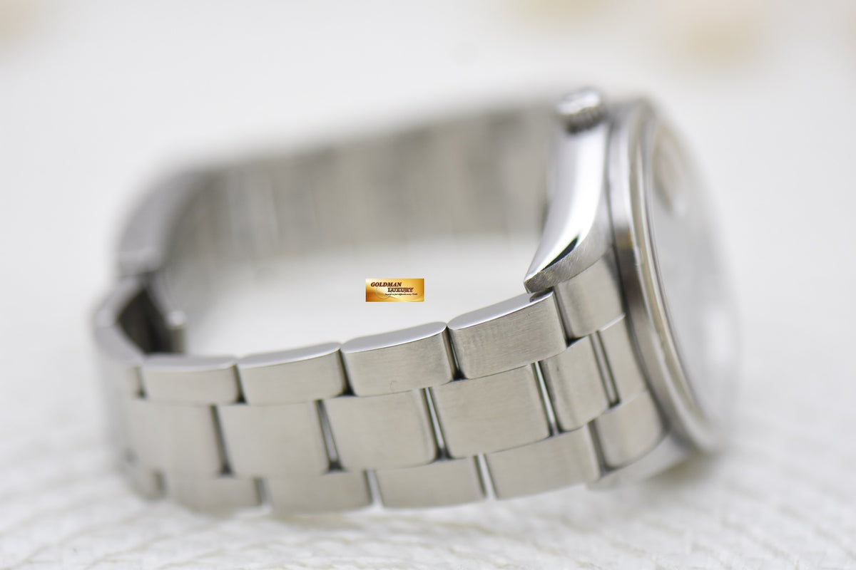 [SOLD] ROLEX OYSTER DATE 34mm STEEL IN BRACELET ENGINE-TURN BEZEL BLACK DIAL 15210 (QUICKSET-DATE) (MINT)