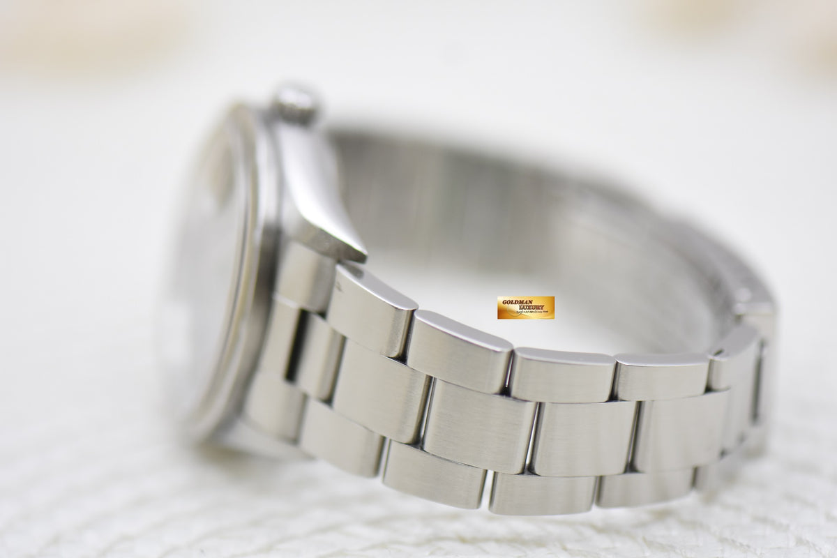 [SOLD] ROLEX OYSTER DATE 34mm STEEL IN BRACELET ENGINE-TURN BEZEL BLACK DIAL 15210 (QUICKSET-DATE) (MINT)