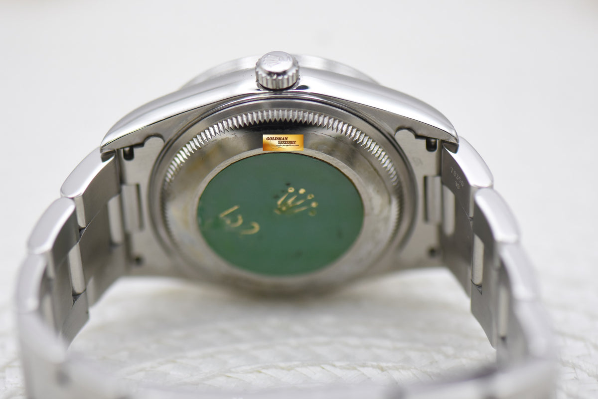 [SOLD] ROLEX OYSTER DATE 34mm STEEL IN BRACELET ENGINE-TURN BEZEL BLACK DIAL 15210 (QUICKSET-DATE) (MINT)