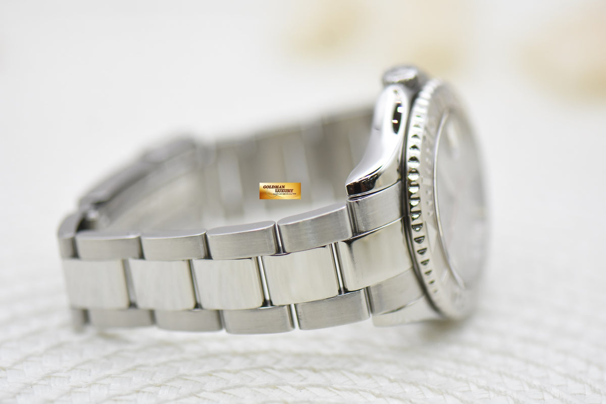 [SOLD] ROLEX OYSTER YACHT-MASTER 35mm LADIES MIDSIZE STEEL IN BRACELET PLATINUM DIAL / BEZEL 168622 (MINT)