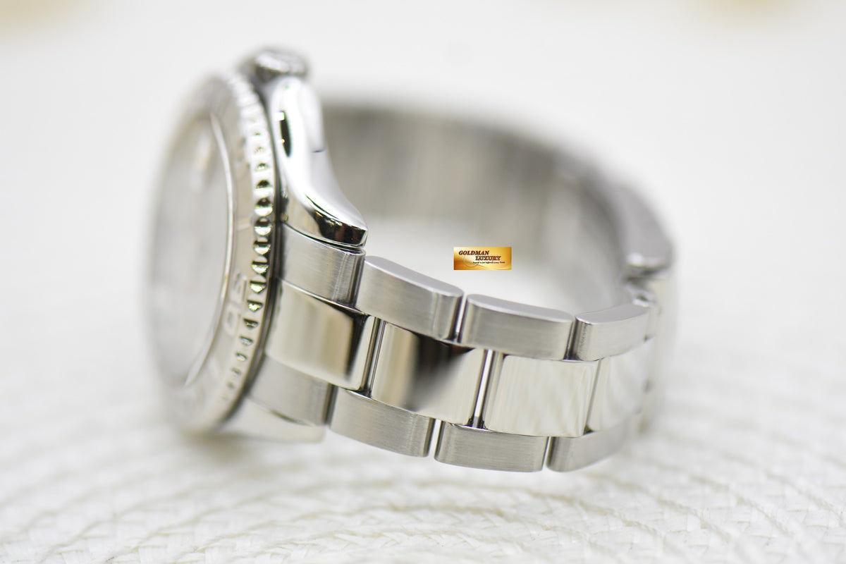 [SOLD] ROLEX OYSTER YACHT-MASTER 35mm LADIES MIDSIZE STEEL IN BRACELET PLATINUM DIAL / BEZEL 168622 (MINT)
