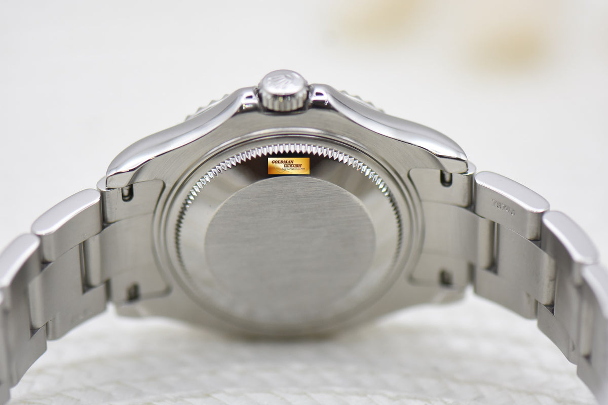 [SOLD] ROLEX OYSTER YACHT-MASTER 35mm LADIES MIDSIZE STEEL IN BRACELET PLATINUM DIAL / BEZEL 168622 (MINT)